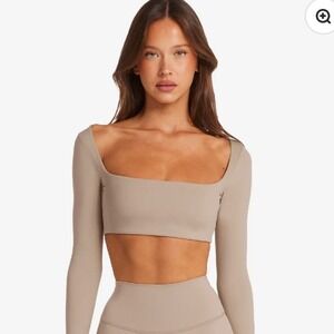 CSB Freedom scoop long sleeve‎ crop top Size XL almond tan square neck